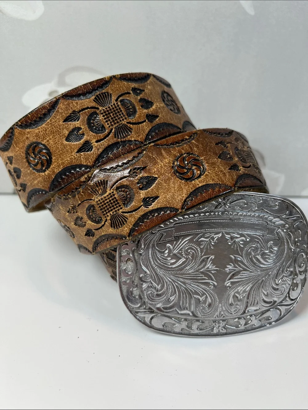 Vintage Belt Hand Tooled Leather Belt